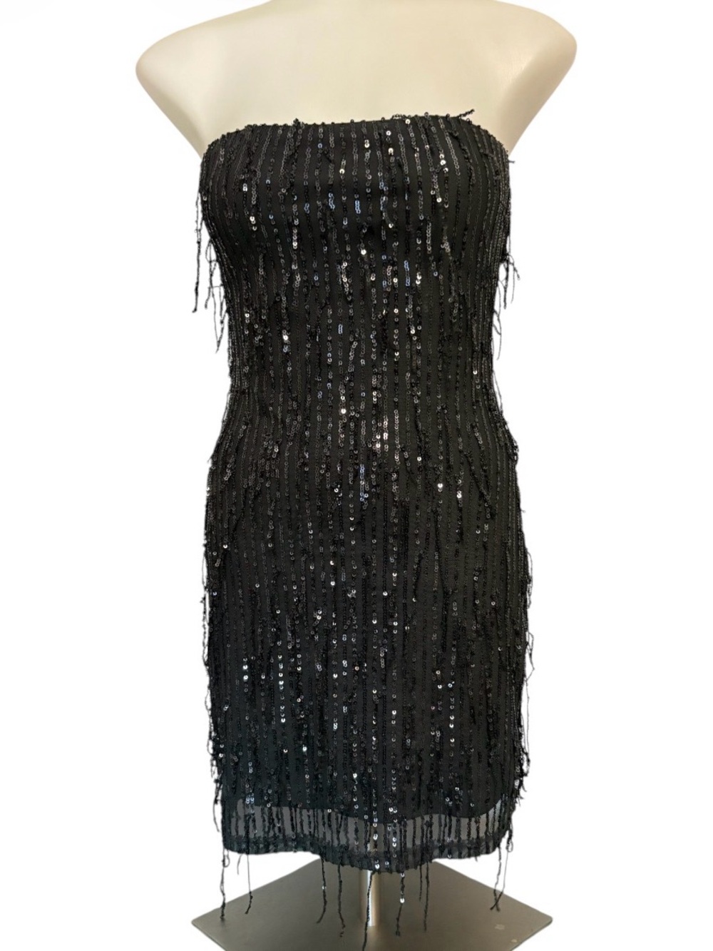 wild fable Black Strapless Sequin Fringe Cocktail Dress